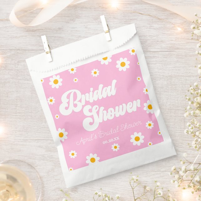 Pink Retro Daisy Flower Floral Bridal Shower Favour Bags (Clipped)