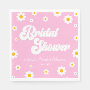 Pink Retro Daisy Flower Floral Bridal Shower Napkin