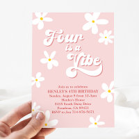 Pink Retro Daisy Four Is A Vibe Birthday 