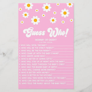 Pink Retro Daisy Guess Who! Baby Shower Game Stationery