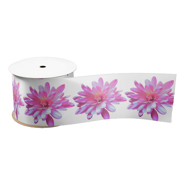 Pink retro daisy photo satin ribbon (Spool)