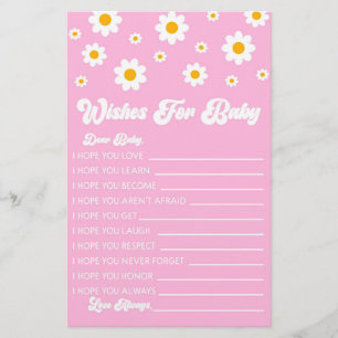 Pink Retro Daisy Wishes For Baby Shower Activity Stationery