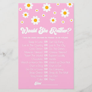 Pink Retro Daisy Would She Rather Baby Shower Game Stationery