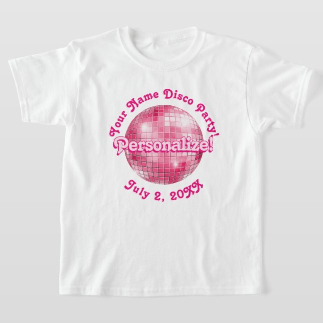 Pink Retro Disco Ball PERSONALIZED T-Shirt (Laydown)