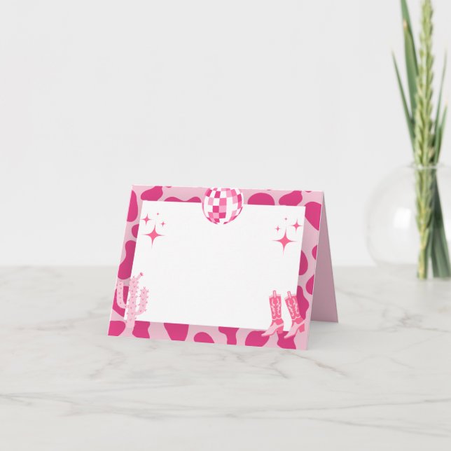 Pink Retro Disco Cowgirl Name Place Cards (Front)