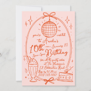 Pink Retro Disco Girl Birthday Party Invite