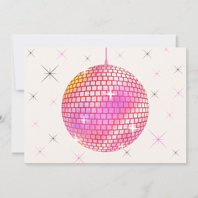Pink retro disco lights holiday card (Front)