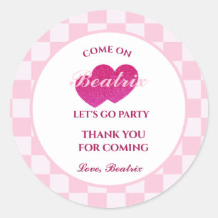 Pink Retro Doll Birthday Classic Round Sticker