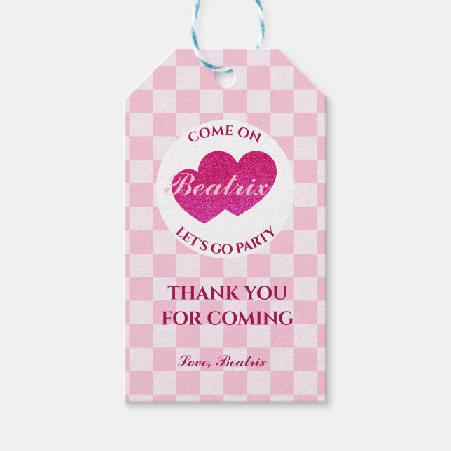 Pink Retro Doll Birthday Gift Tags (Front)