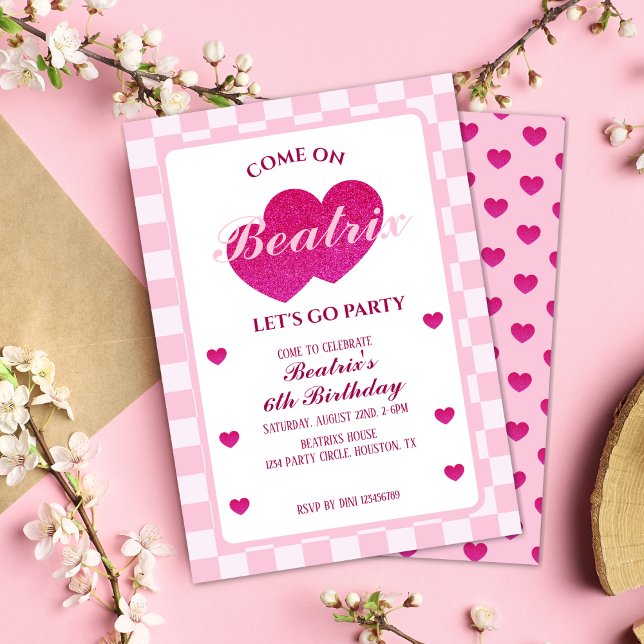 Pink Retro Doll Birthday Invitation (Pink Retro Doll Birthday Party)