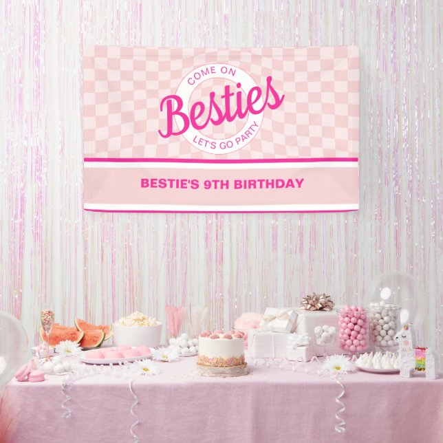 Pink Retro Doll Lets Go Party Birthday  Banner (Party)