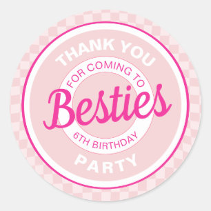 Pink Retro Doll Lets Go Party Birthday Classic Round Sticker