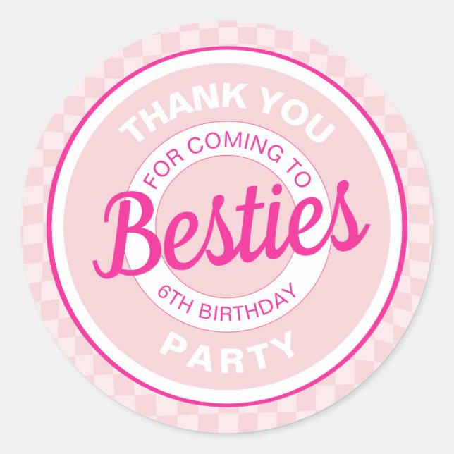 Pink Retro Doll Lets Go Party Birthday Classic Round Sticker (Front)