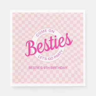 Pink Retro Doll Lets Go Party Birthday Napkin