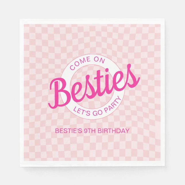 Pink Retro Doll Lets Go Party Birthday  Napkin (Front)