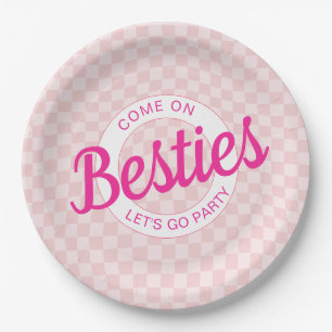 Pink Retro Doll Lets Go Party Birthday Paper Plate