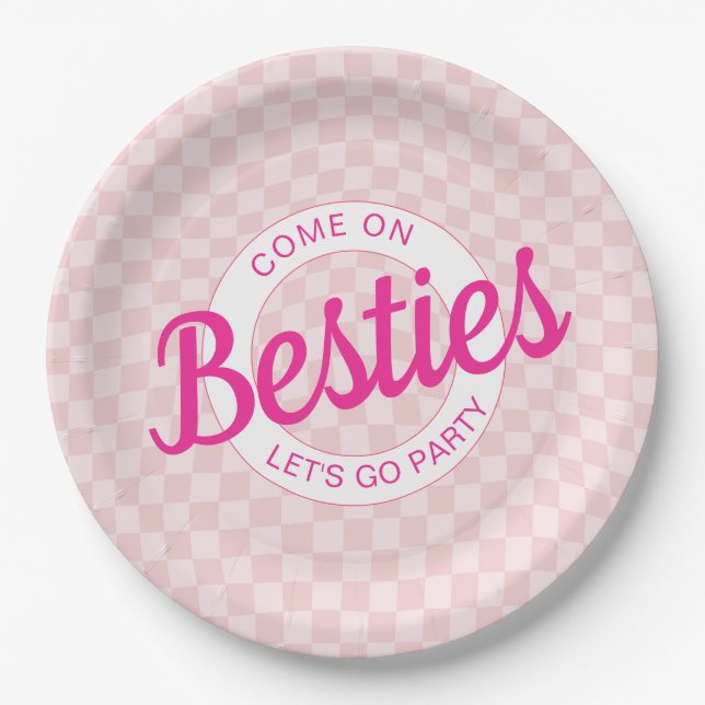 Pink Retro Doll Lets Go Party Birthday  Paper Plate (Front)