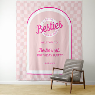 Pink Retro Doll Lets Go Party Birthday  Tapestry
