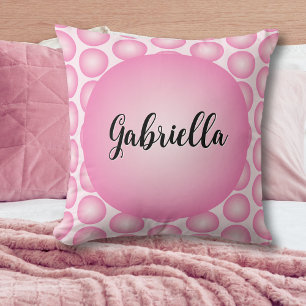 Pink Retro Dot Name Script Typography Throw Pillow