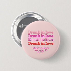 Pink Retro Drunk in Love Bachelorette Party Button