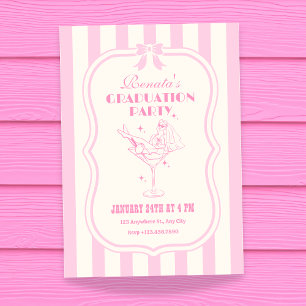 Pink retro feminine coquette bow graduation invitation