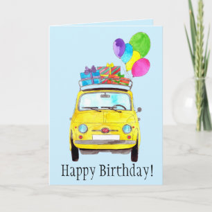 Pink Retro Fiat 500 Birthday Card