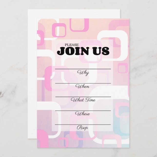 Pink Retro Fill In Multi Purpose Invitation (Front/Back)