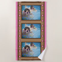 Pink Retro Film Strip Photo Beach Towel