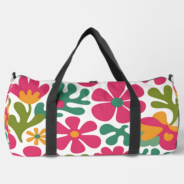 Pink Retro Floral Groovy Seamless Pattern Duffle Bag (Front)