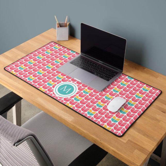 Pink Retro Floral Personalised Monogram Desk Mat (Office 2)