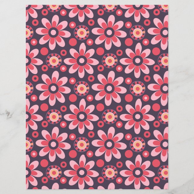 Pink retro flower pattern double-s scrapbook paper (Front)