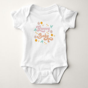 Pink Retro Flowers Groovy  Baby Bodysuit