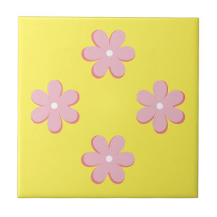 Pink Retro Flowers Tile