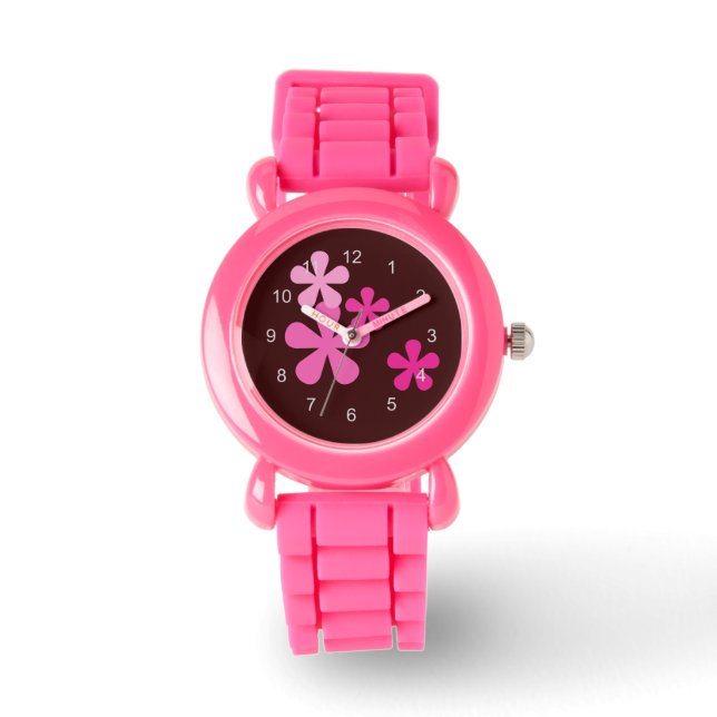 Pink Retro Flowers Watch (Front)