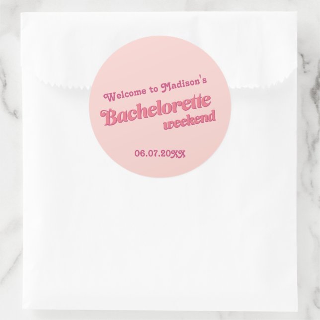 Pink Retro Font Bachelorette Favour Labels (Bag)