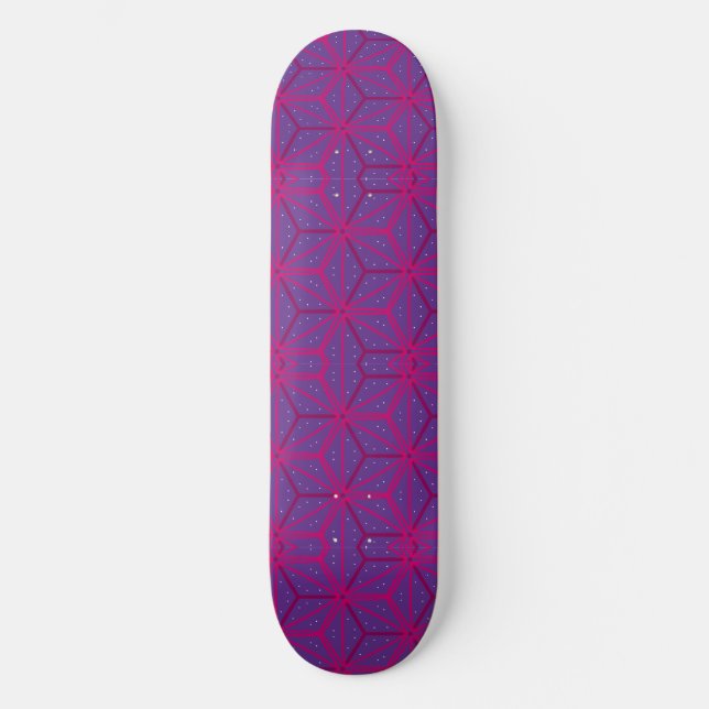 Pink retro geometric pattern  skateboard (Front)