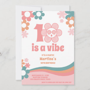 Pink Retro Girl 10th Birthday Party Invitation