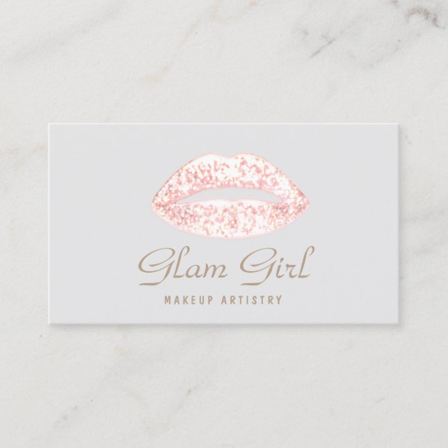 Pink Retro Glam Glitter Lips Makeup Artist Business Card (Front)