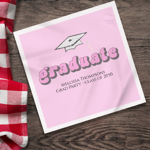 Pink Retro Graduation Party Custom Luncheon Napkin