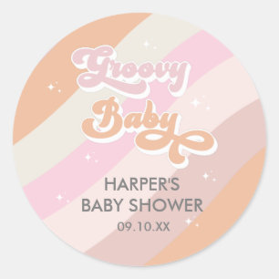 Pink Retro Groovy Baby Shower Favours Classic Round Sticker