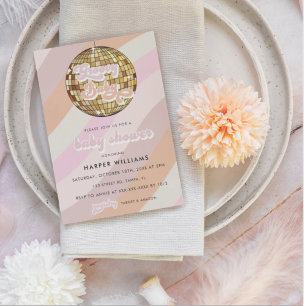 Pink Retro Groovy Baby Shower Invitation