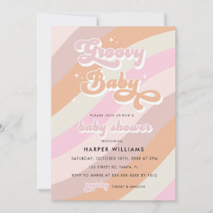 Pink Retro Groovy Baby Shower  Invitation