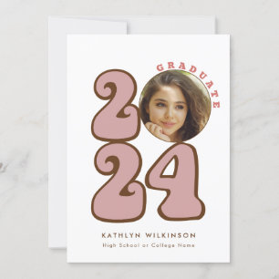 Pink Retro Groovy Fun Script Wildflower Graduation Invitation