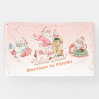 Pink Retro Groovy Santa Claus-Girl Birthday Party
