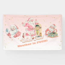 Pink Retro Groovy Santa Claus-Girl Birthday Party