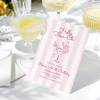 Pink Retro Hand Drawn Cocktail Glass 40th Birthday