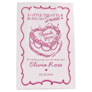Pink Retro Heart Coquette Cherry Cake Birthday Medium Gift Bag