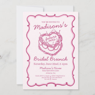 Pink Retro Heart Coquette Cherry Cake Bridal Brunc Invitation