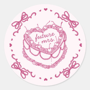 Pink Retro Heart Coquette Cherry Cake BridalShower Classic Round Sticker