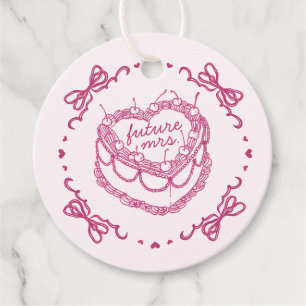 Pink Retro Heart Coquette Cherry Cake BridalShower Favour Tags